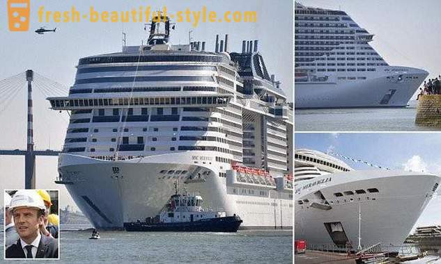 De lancering ceremonie van een gigantische cruiseschip Maraviglia